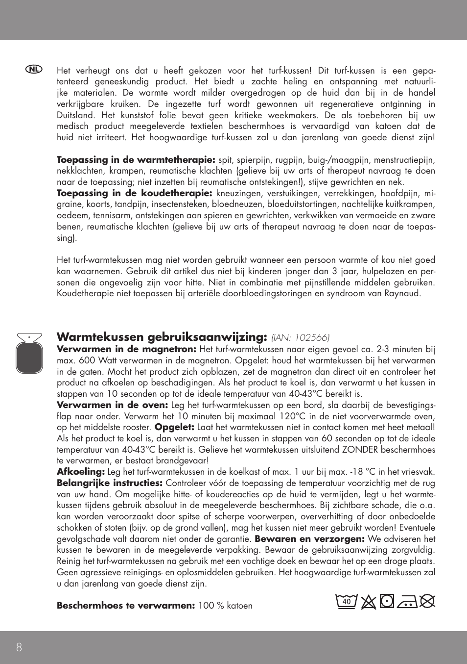 Warmtekussen gebruiksaanwijzing | Sensiplast HEAT CUSHION User Manual | Page 8 / 12