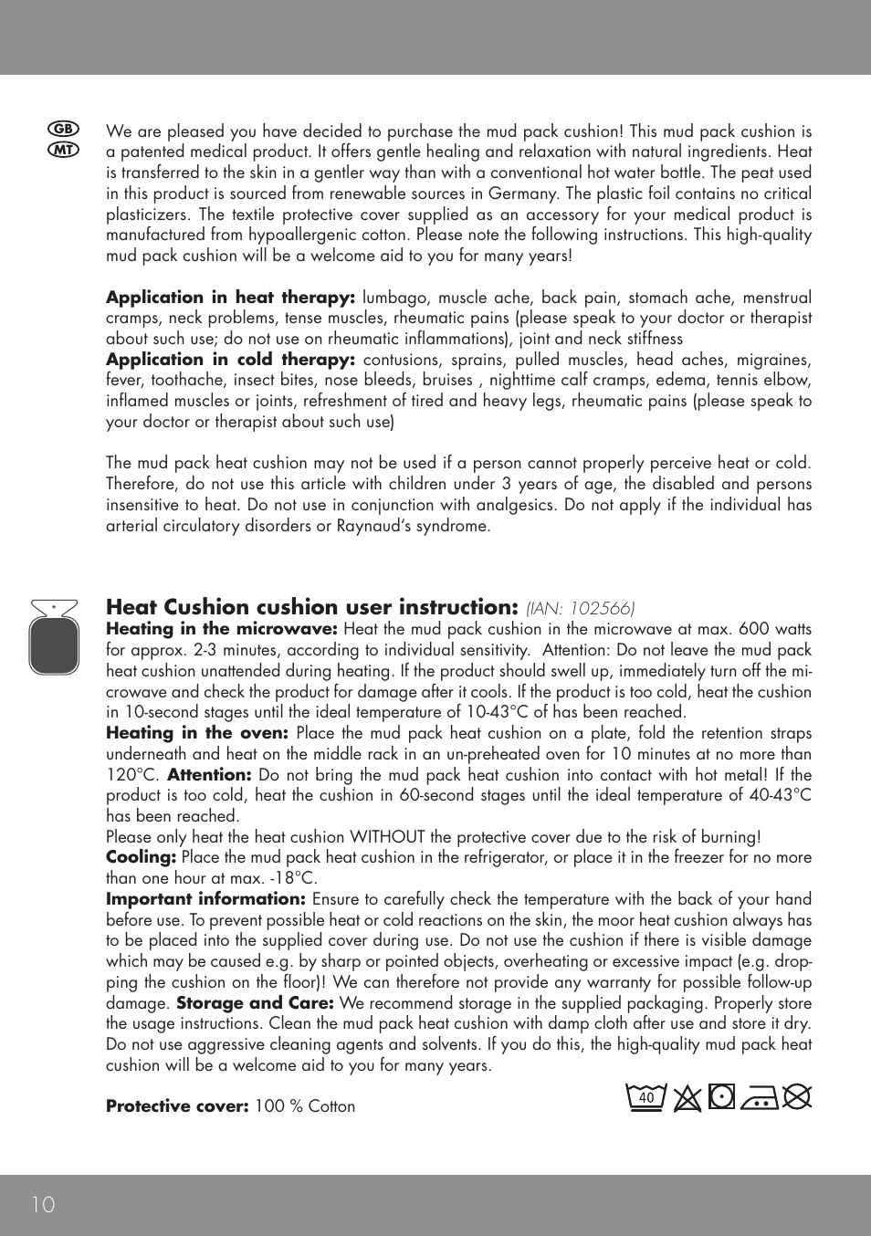 Heat cushion cushion user instruction | Sensiplast HEAT CUSHION User Manual | Page 10 / 12