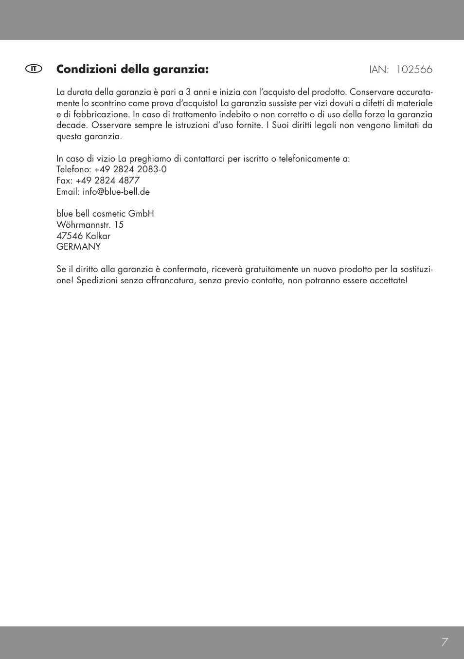 7condizioni della garanzia | Sensiplast HEAT CUSHION User Manual | Page 7 / 12