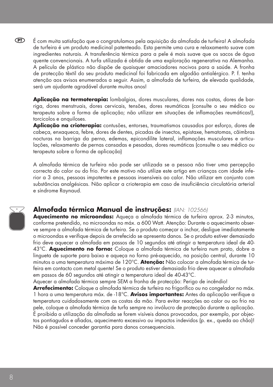 Almofada térmica manual de instruções | Sensiplast HEAT CUSHION User Manual | Page 8 / 12