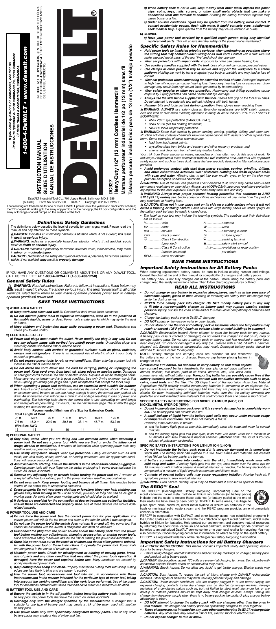 DeWalt DC927 User Manual | 7 pages