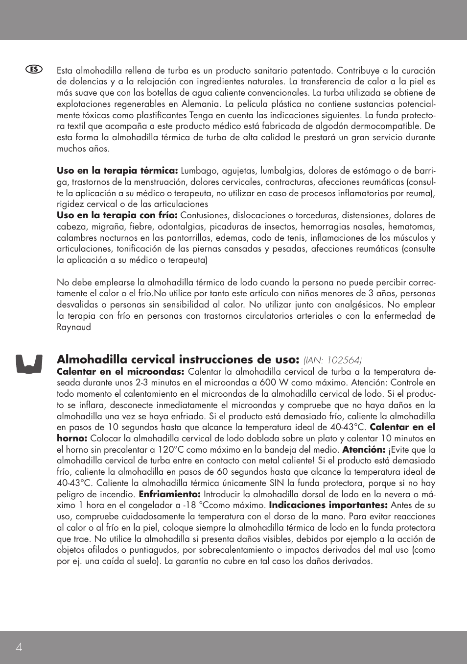 Almohadilla cervical instrucciones de uso | Sensiplast NECK CUSHION User Manual | Page 4 / 12