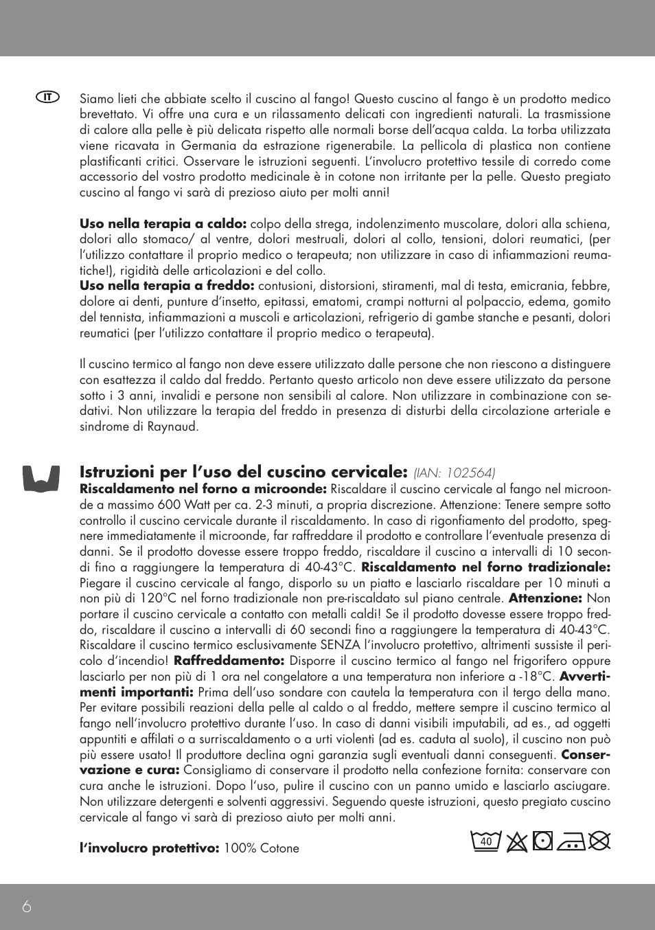 Istruzioni per l’uso del cuscino cervicale | Sensiplast NECK CUSHION User Manual | Page 6 / 12