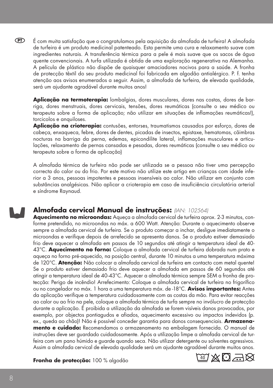 Almofada cervical manual de instruções | Sensiplast NECK CUSHION User Manual | Page 8 / 12