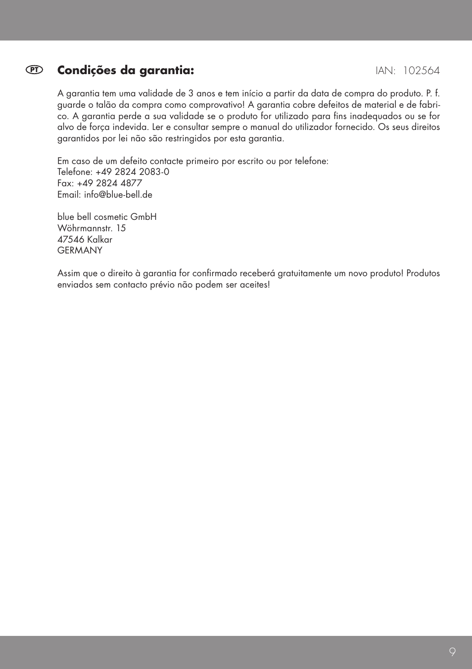 9condições da garantia | Sensiplast NECK CUSHION User Manual | Page 9 / 12