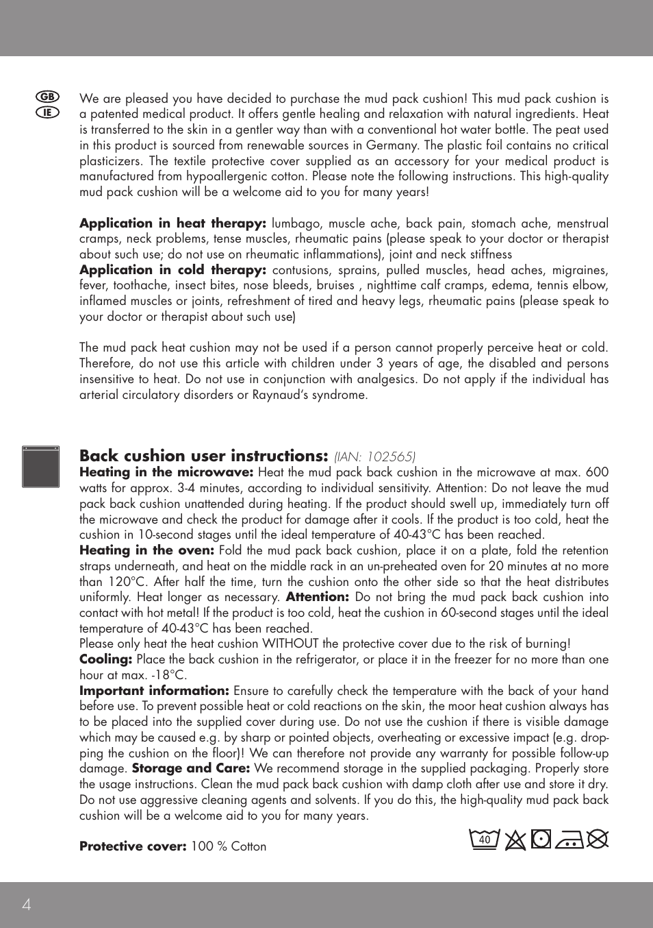 Back cushion user instructions | Sensiplast BACK CUSHION User Manual | Page 4 / 12
