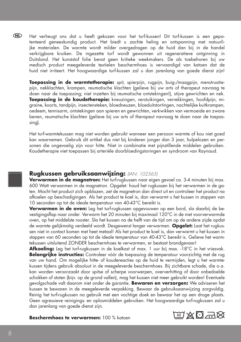 Rugkussen gebruiksaanwijzing | Sensiplast BACK CUSHION User Manual | Page 8 / 12