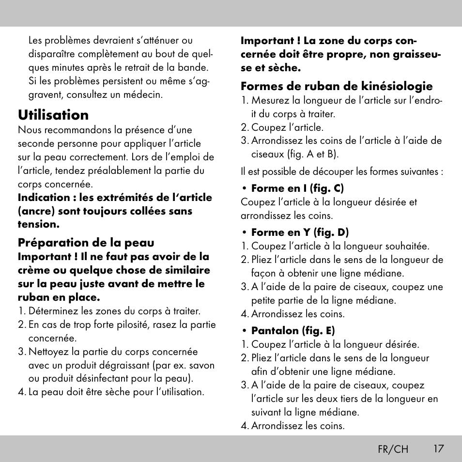 Utilisation | Sensiplast KINESIOLOGY TAPE User Manual | Page 17 / 40
