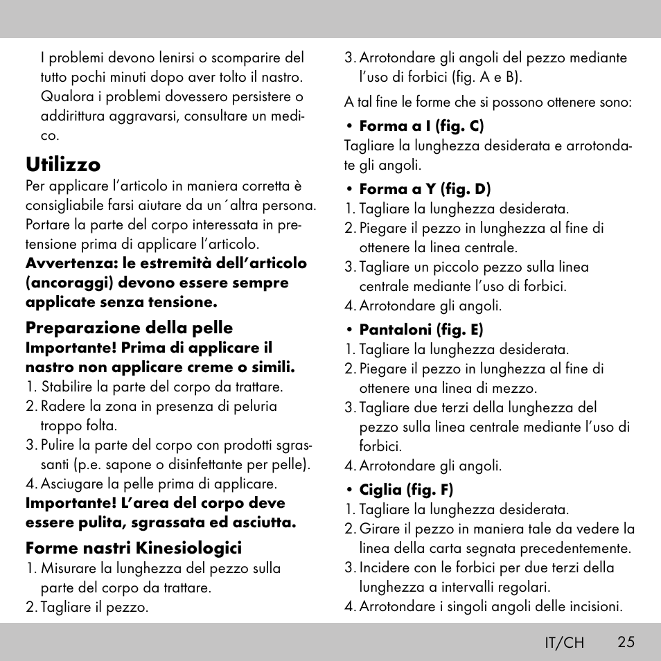 Utilizzo | Sensiplast KINESIOLOGY TAPE User Manual | Page 25 / 40