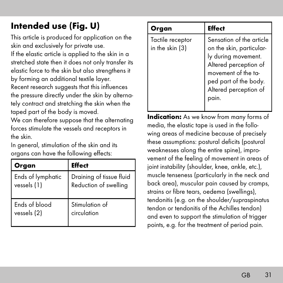 Intended use (fig. u) | Sensiplast KINESIOLOGY TAPE User Manual | Page 31 / 40