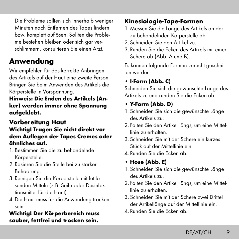 Anwendung | Sensiplast KINESIOLOGY TAPE User Manual | Page 9 / 40