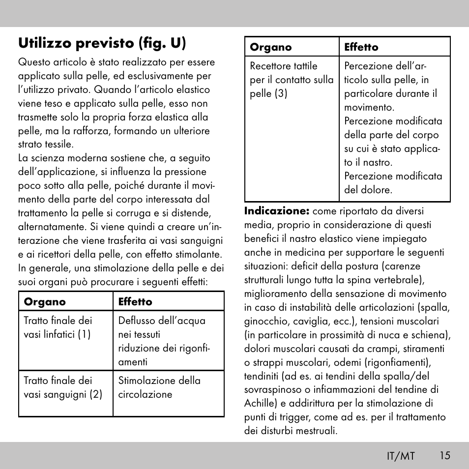 Utilizzo previsto (fig. u) | Sensiplast KINESIOLOGY TAPE User Manual | Page 15 / 48