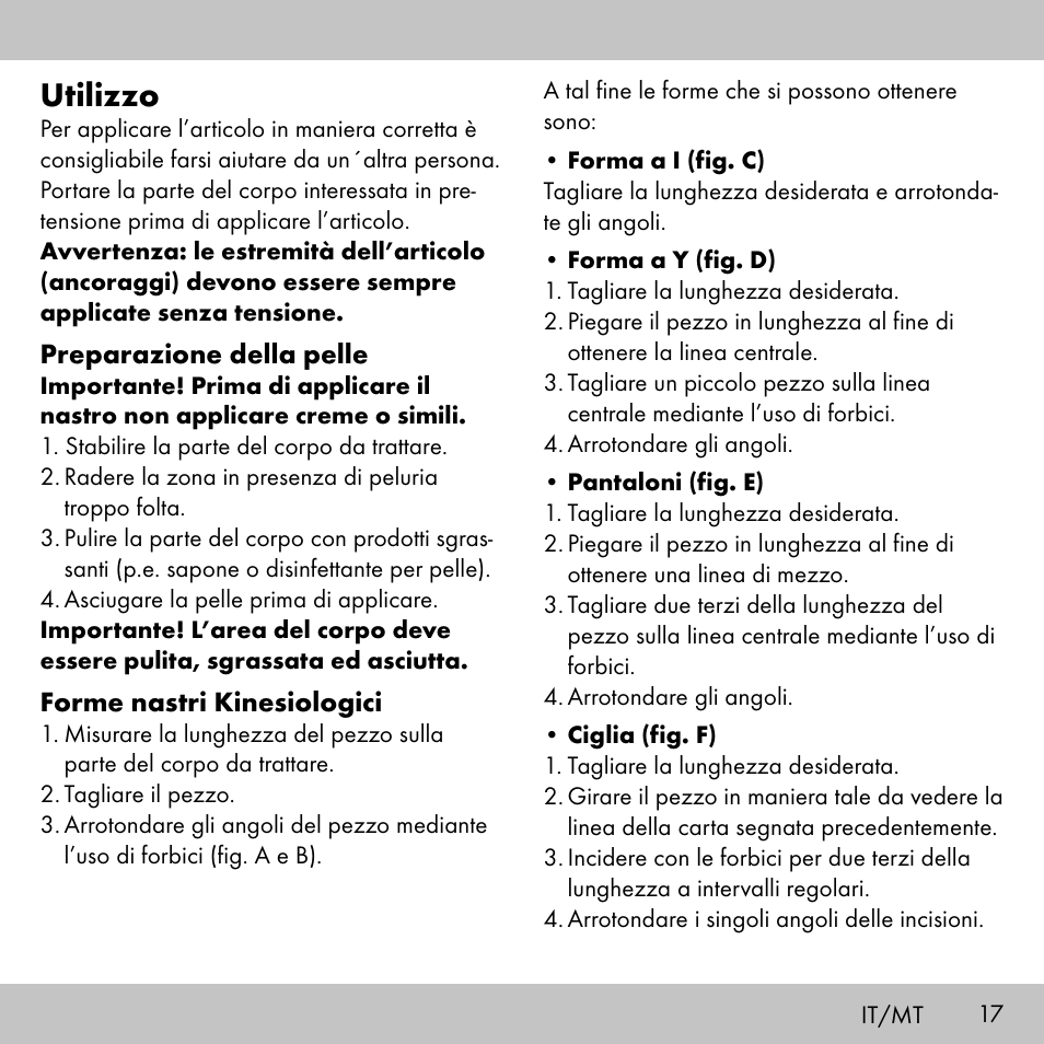 Utilizzo | Sensiplast KINESIOLOGY TAPE User Manual | Page 17 / 48