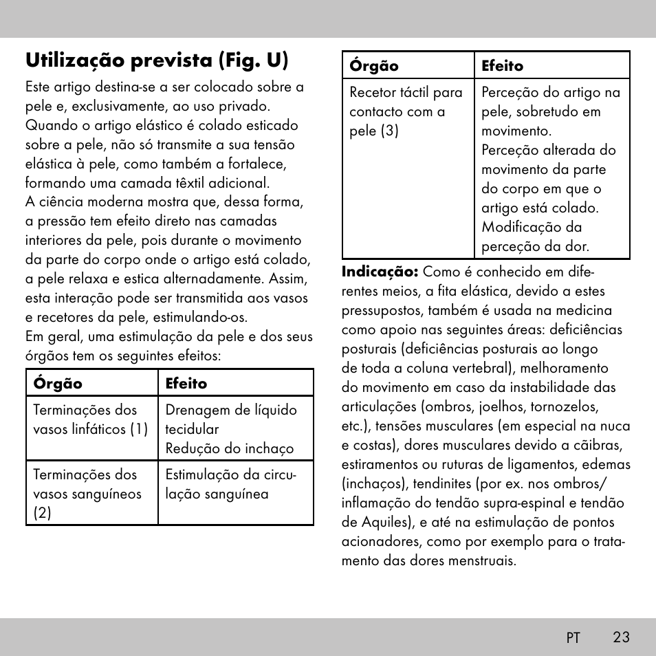 Utilização prevista (fig. u) | Sensiplast KINESIOLOGY TAPE User Manual | Page 23 / 48