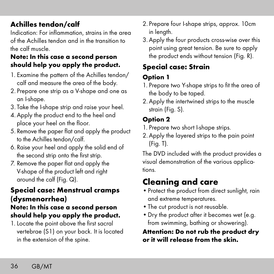 Cleaning and care | Sensiplast KINESIOLOGY TAPE User Manual | Page 36 / 48