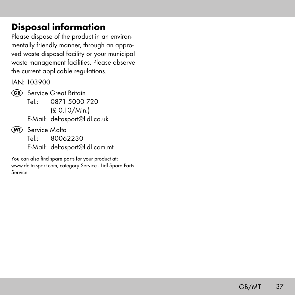 Disposal information | Sensiplast KINESIOLOGY TAPE User Manual | Page 37 / 48