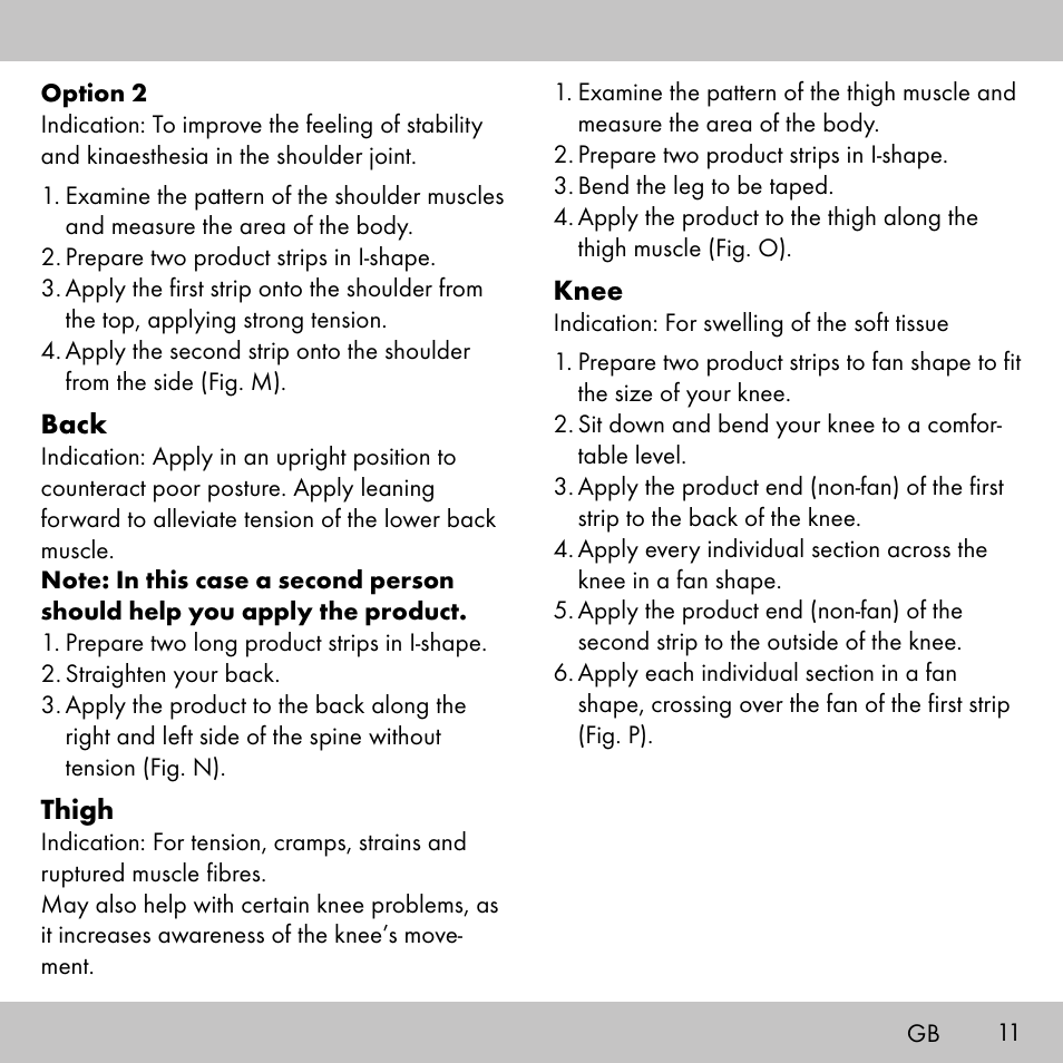 Sensiplast KINESIOLOGY TAPE User Manual | Page 11 / 36