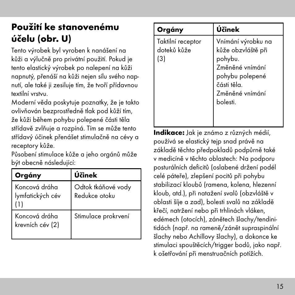 Použití ke stanovenému účelu (obr. u) | Sensiplast KINESIOLOGY TAPE User Manual | Page 15 / 36