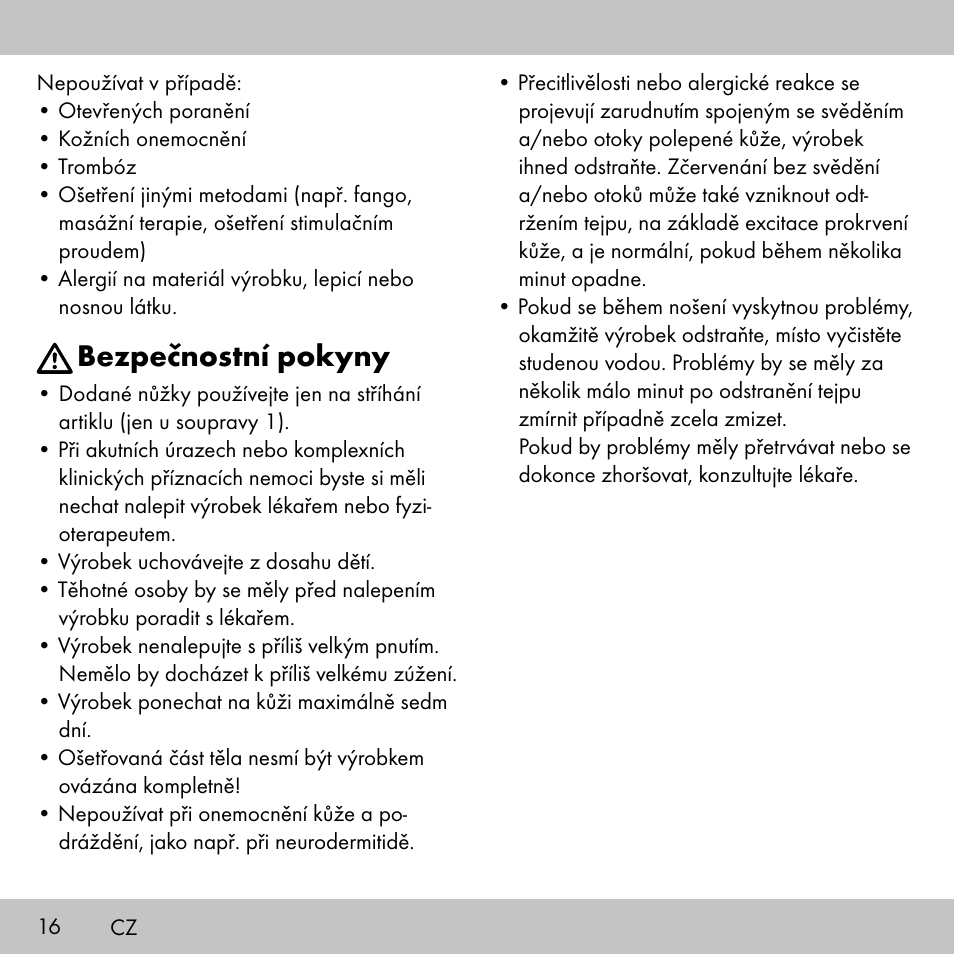 Bezpečnostní pokyny | Sensiplast KINESIOLOGY TAPE User Manual | Page 16 / 36