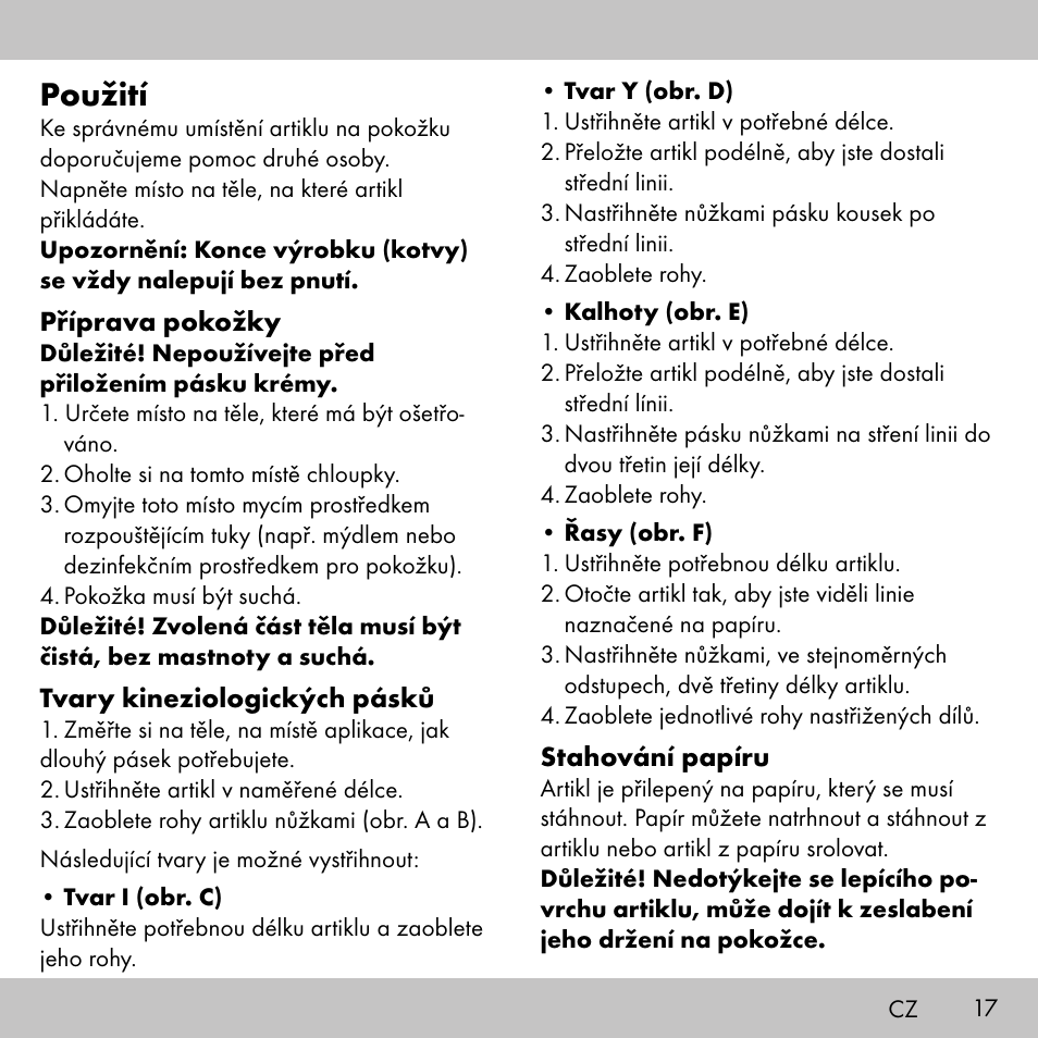 Použití | Sensiplast KINESIOLOGY TAPE User Manual | Page 17 / 36