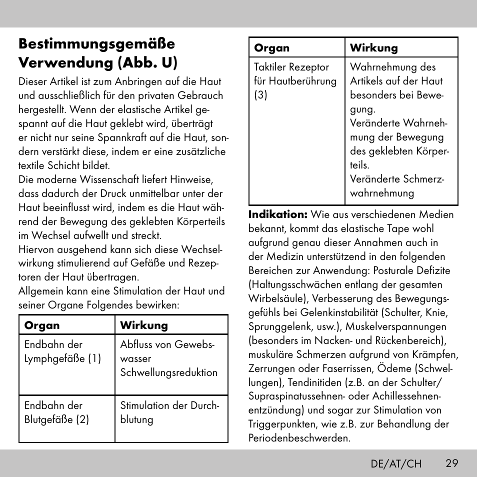 Bestimmungsgemäße verwendung (abb. u) | Sensiplast KINESIOLOGY TAPE User Manual | Page 29 / 36