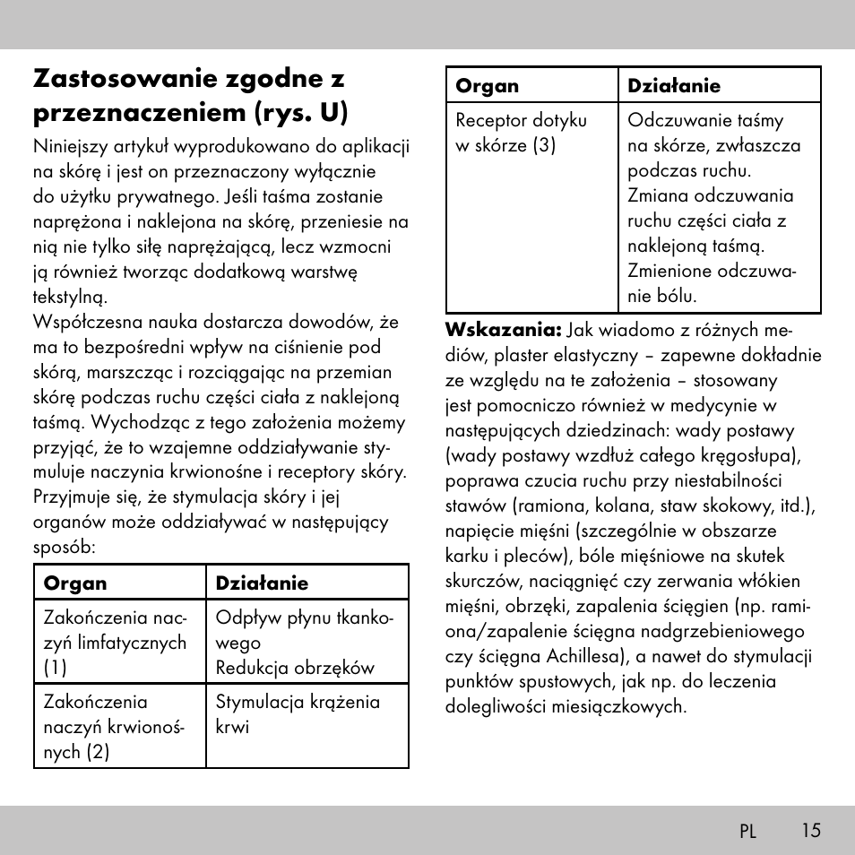 Zastosowanie zgodne z przeznaczeniem (rys. u) | Sensiplast KINESIOLOGY TAPE User Manual | Page 15 / 40