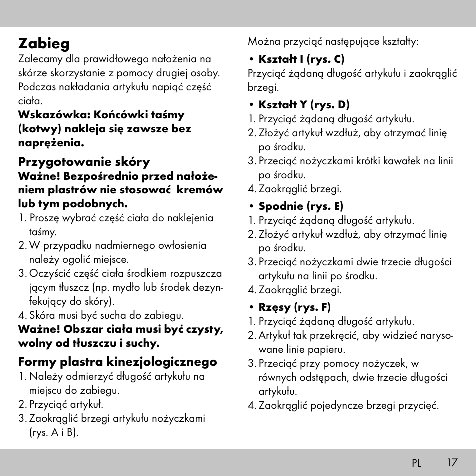 Zabieg | Sensiplast KINESIOLOGY TAPE User Manual | Page 17 / 40