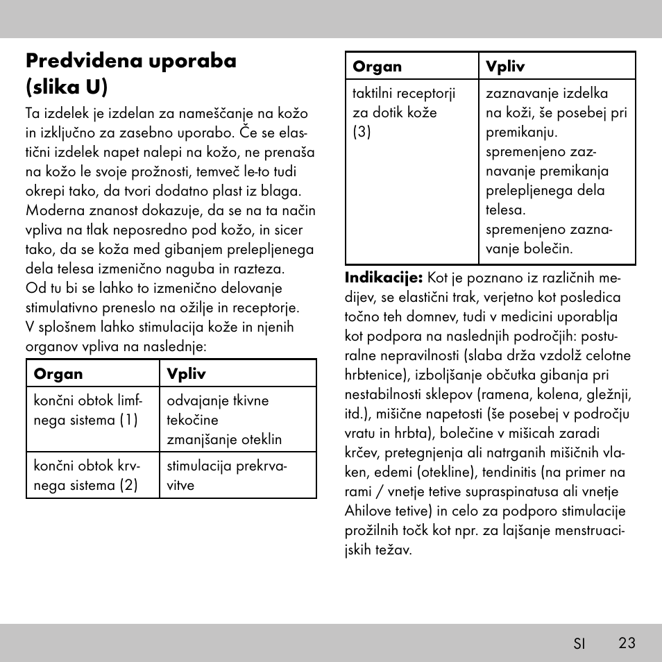Predvidena uporaba (slika u) | Sensiplast KINESIOLOGY TAPE User Manual | Page 23 / 40