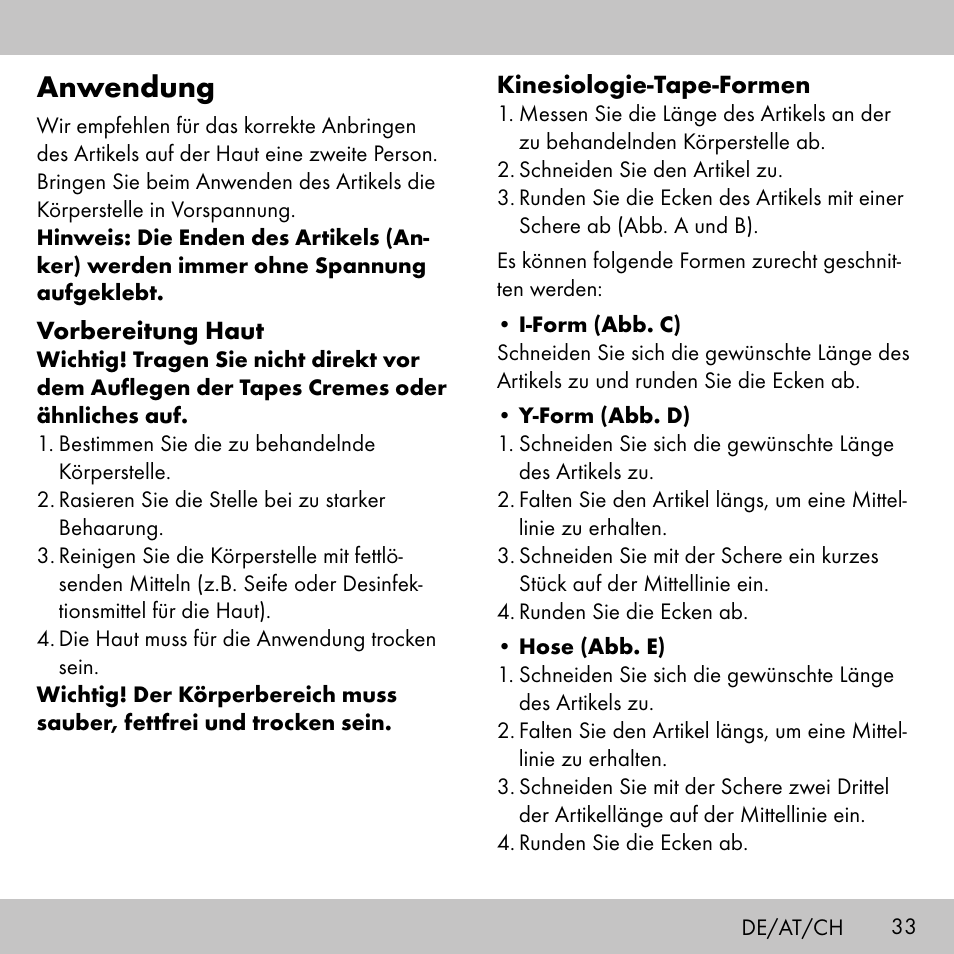 Anwendung | Sensiplast KINESIOLOGY TAPE User Manual | Page 33 / 40