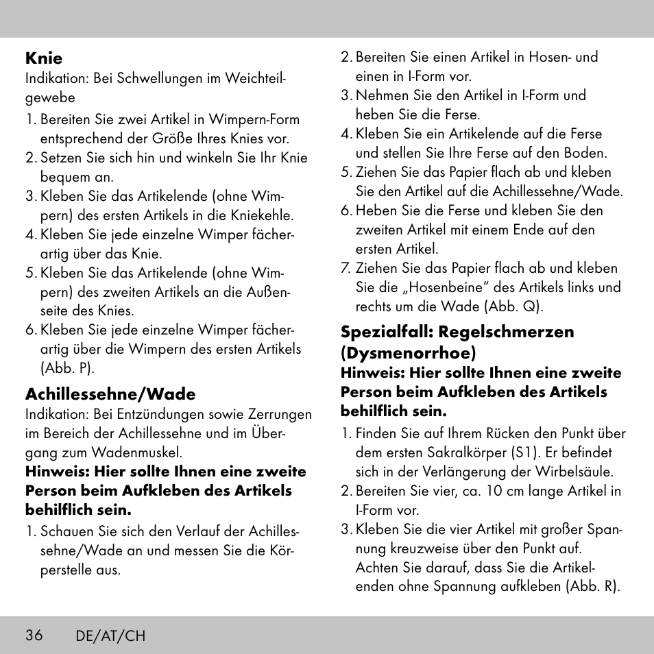 Sensiplast KINESIOLOGY TAPE User Manual | Page 36 / 40