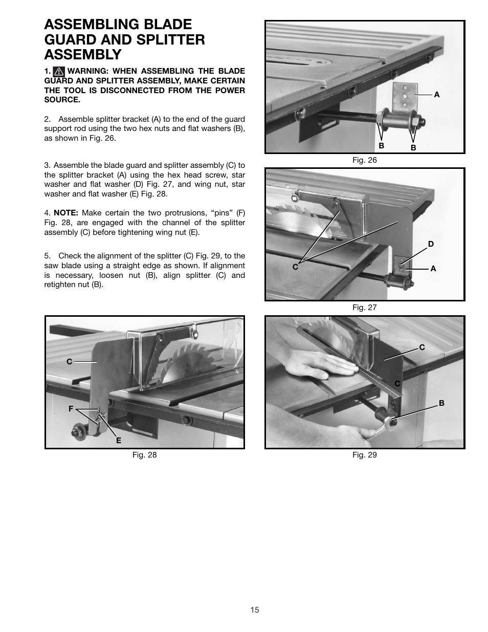 Assembling blade guard and splitter assembly | Delta 36-600 User Manual | Page 15 / 29