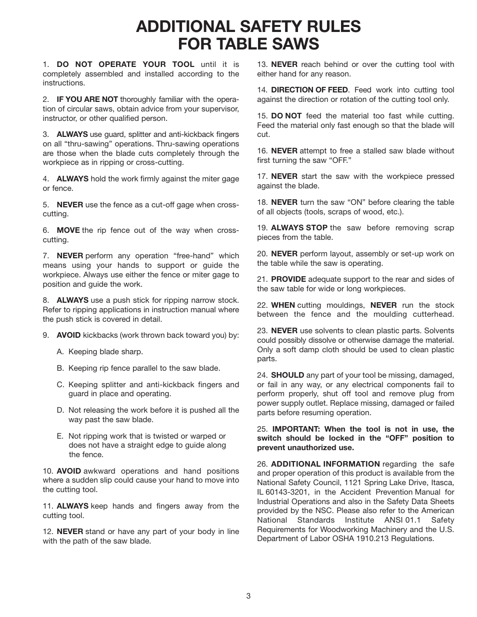 Additional safety rules for table saws | Delta 36-600 User Manual | Page 3 / 29