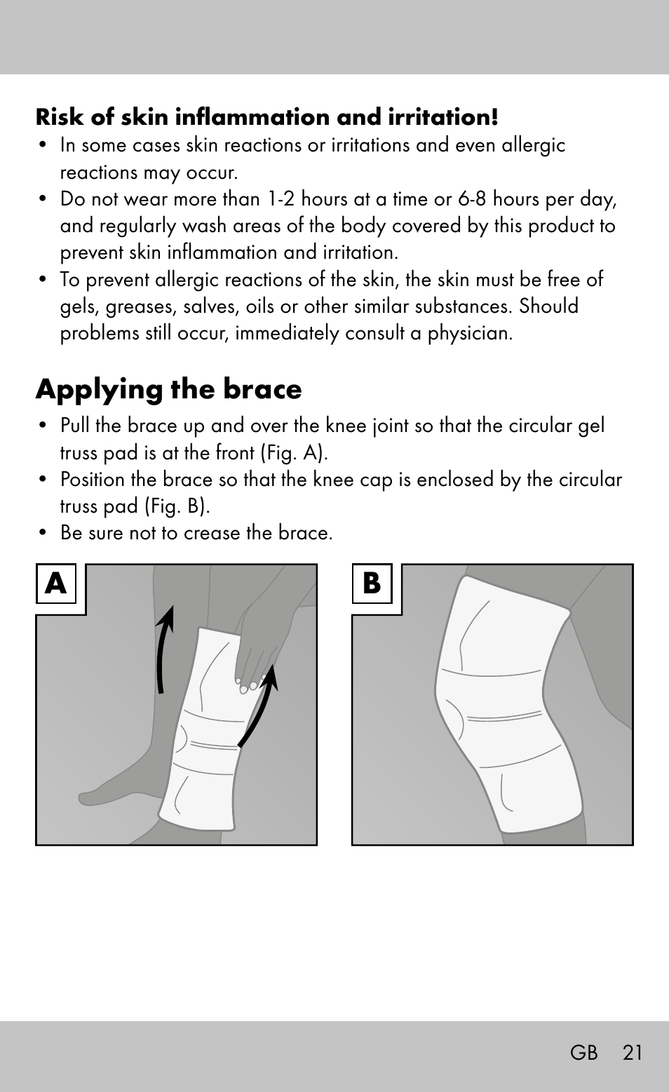 Applying the brace | Sensiplast Knee Brace / Genu-Active User Manual | Page 21 / 24