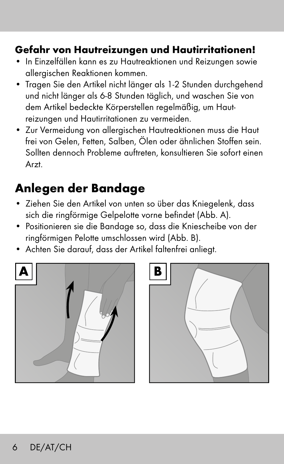 Anlegen der bandage | Sensiplast Knee Brace / Genu-Active User Manual | Page 6 / 24