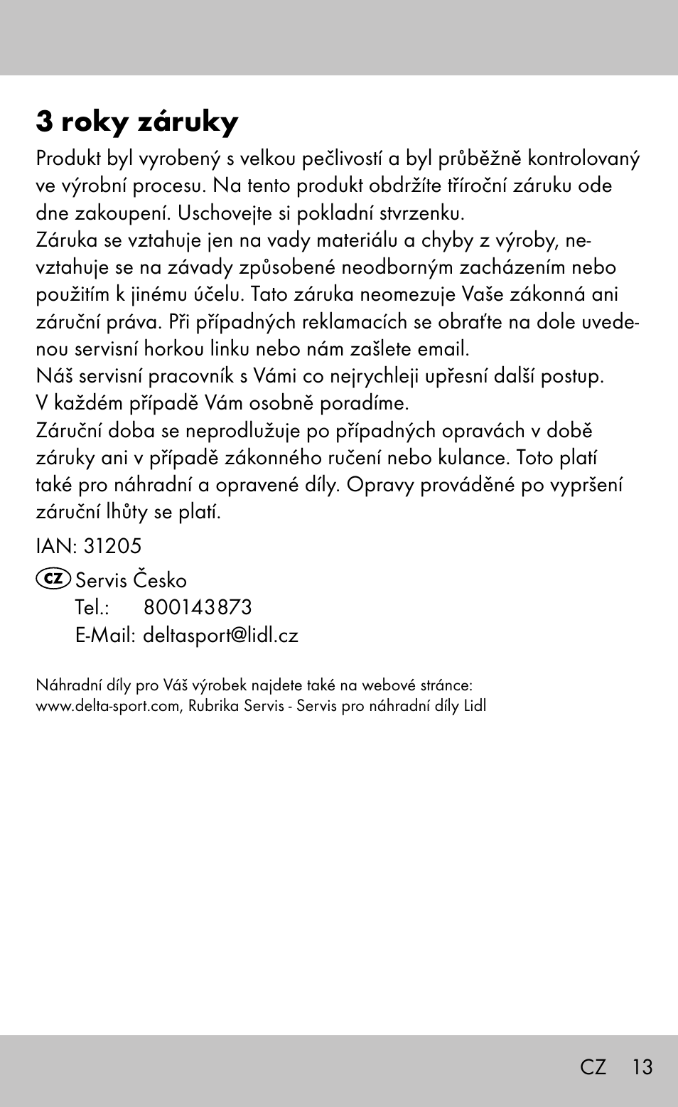 3 roky záruky | Sensiplast Knee Brace / Genu-Active User Manual | Page 13 / 24