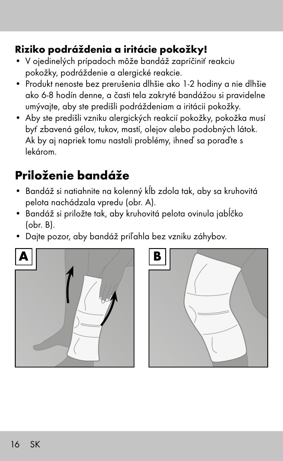Priloženie bandáže | Sensiplast Knee Brace / Genu-Active User Manual | Page 16 / 24