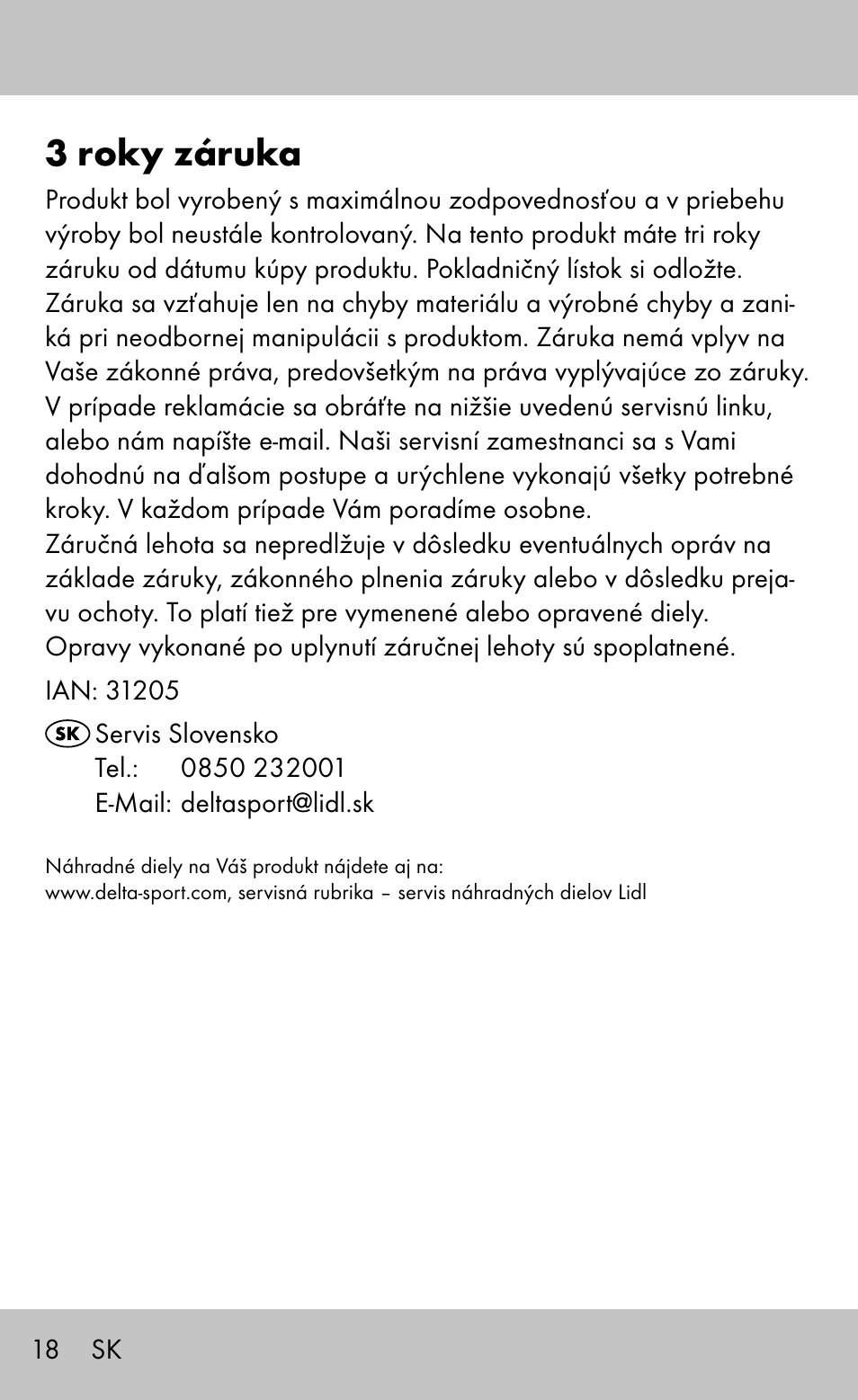 3 roky záruka | Sensiplast Knee Brace / Genu-Active User Manual | Page 18 / 24
