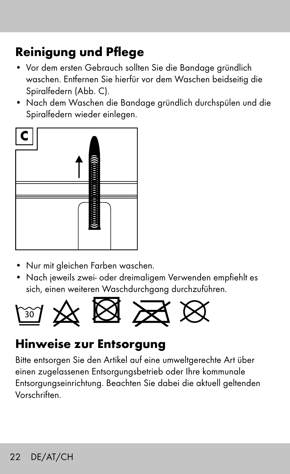 Reinigung und pflege, Hinweise zur entsorgung | Sensiplast Knee Brace / Genu-Active User Manual | Page 22 / 24