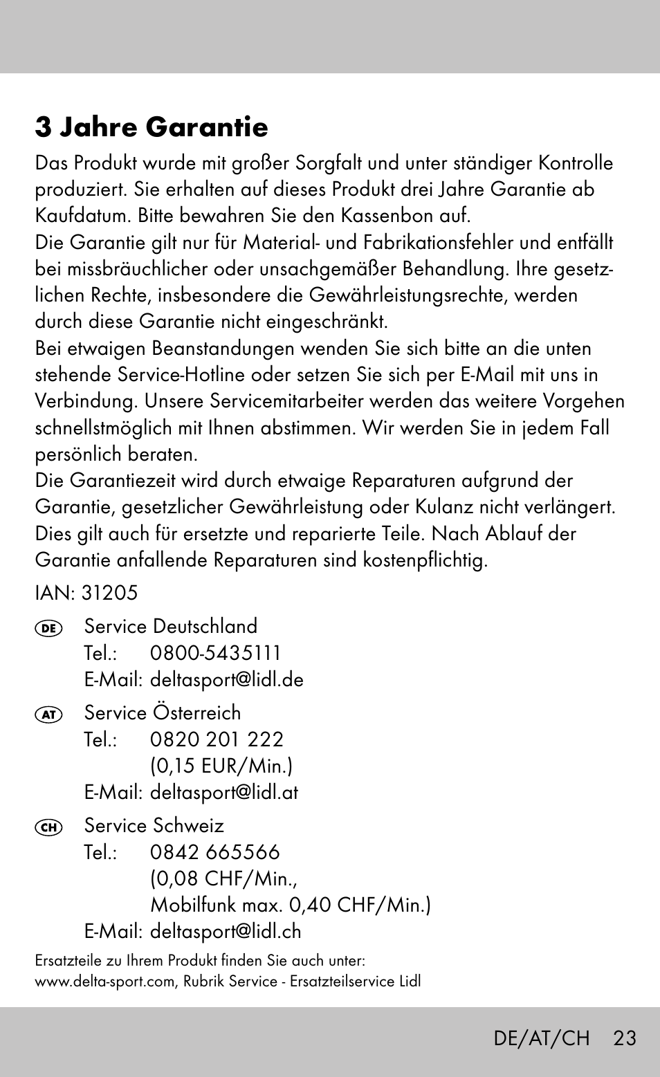 3 jahre garantie | Sensiplast Knee Brace / Genu-Active User Manual | Page 23 / 24