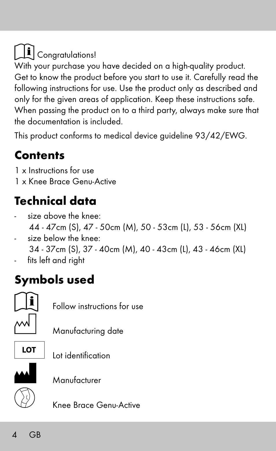 Sensiplast Knee Brace / Genu-Active User Manual | Page 4 / 24