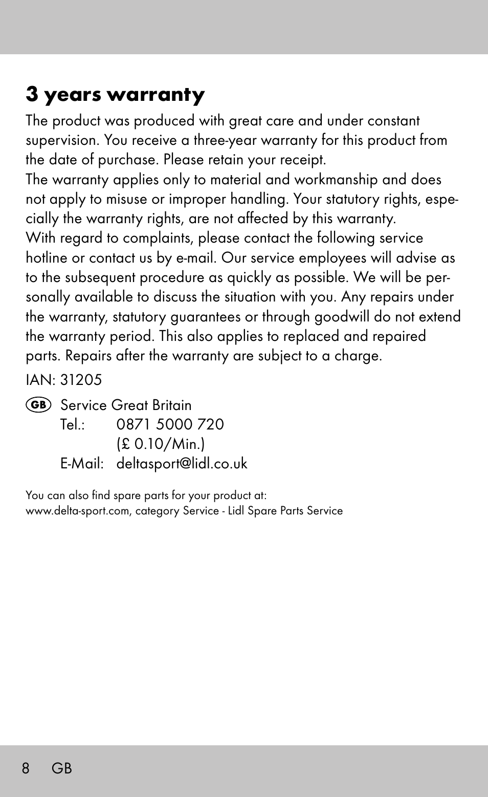 3 years warranty | Sensiplast Knee Brace / Genu-Active User Manual | Page 8 / 24