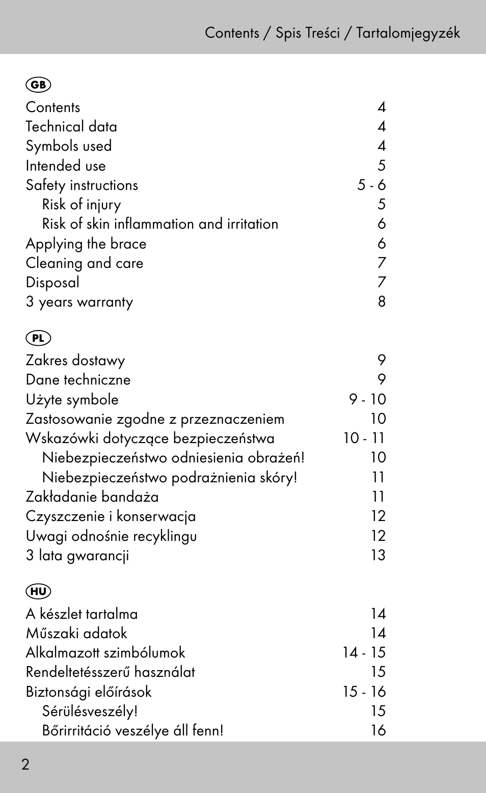 Sensiplast Knee Brace / Genu-Active User Manual | Page 2 / 32