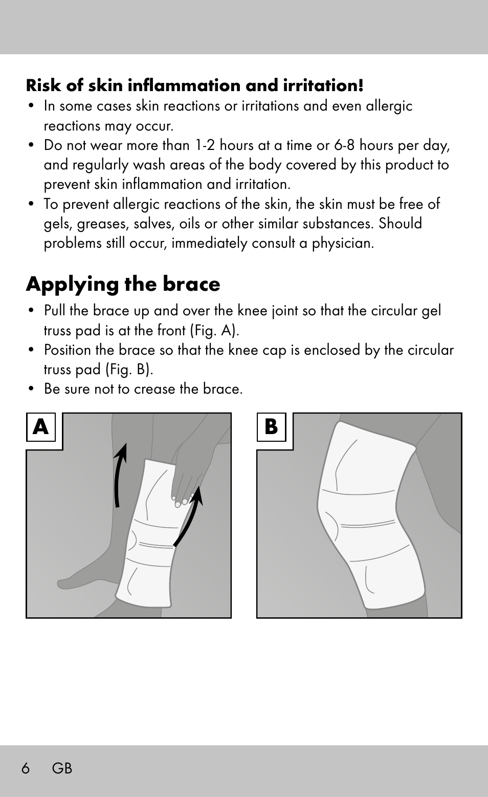 Applying the brace | Sensiplast Knee Brace / Genu-Active User Manual | Page 6 / 32