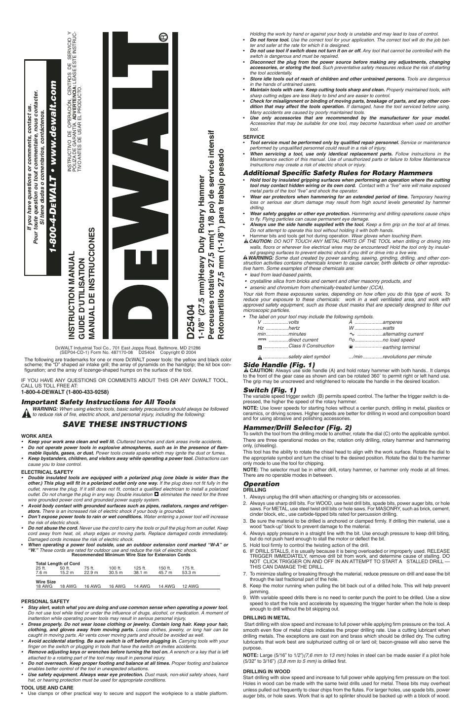 DeWalt D25404 User Manual | 4 pages