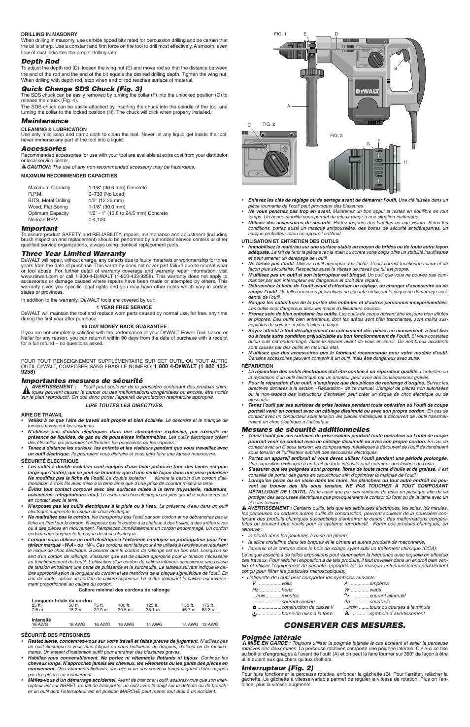 Conserver ces mesures | DeWalt D25404 User Manual | Page 2 / 4