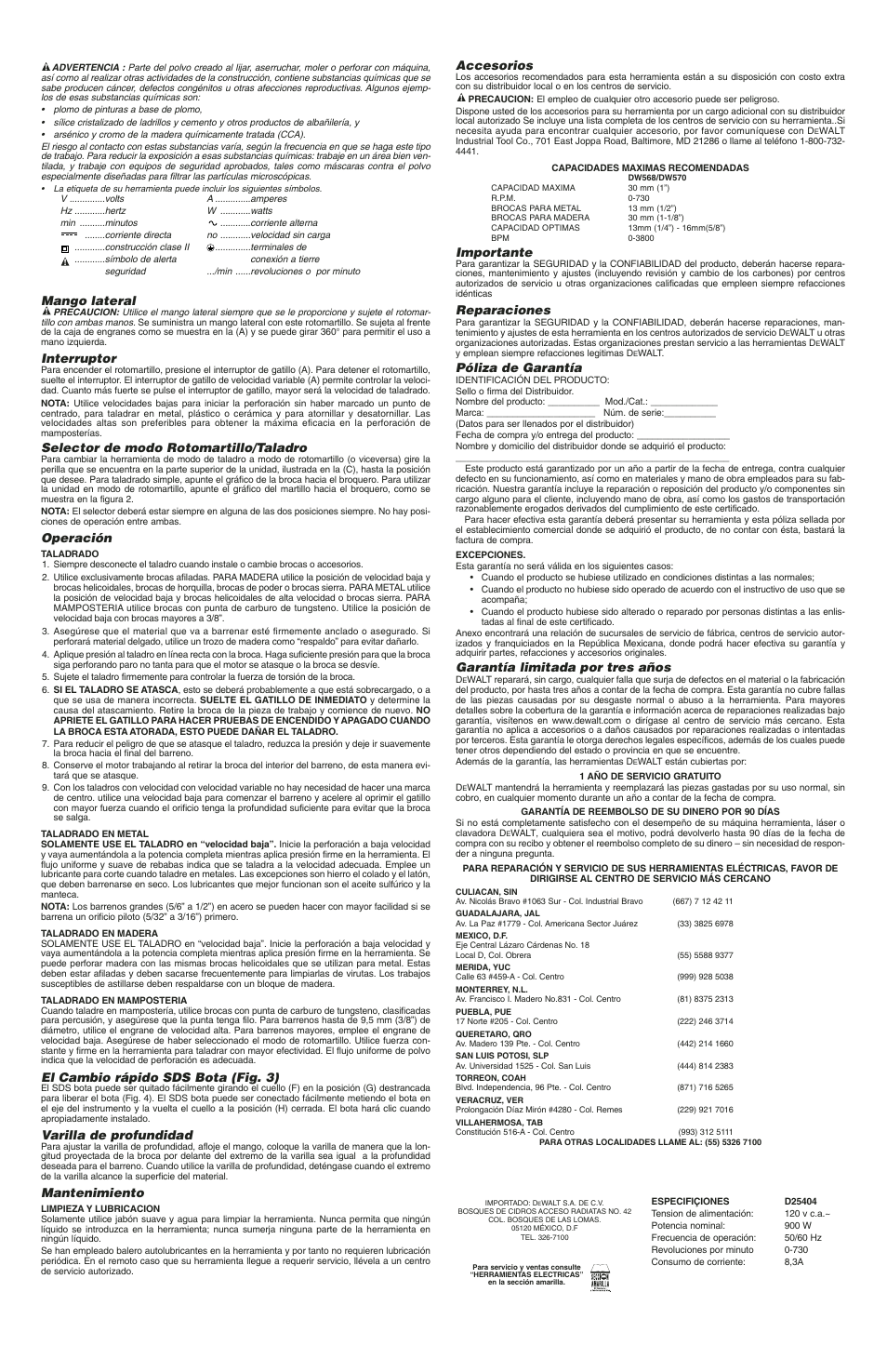 DeWalt D25404 User Manual | Page 4 / 4