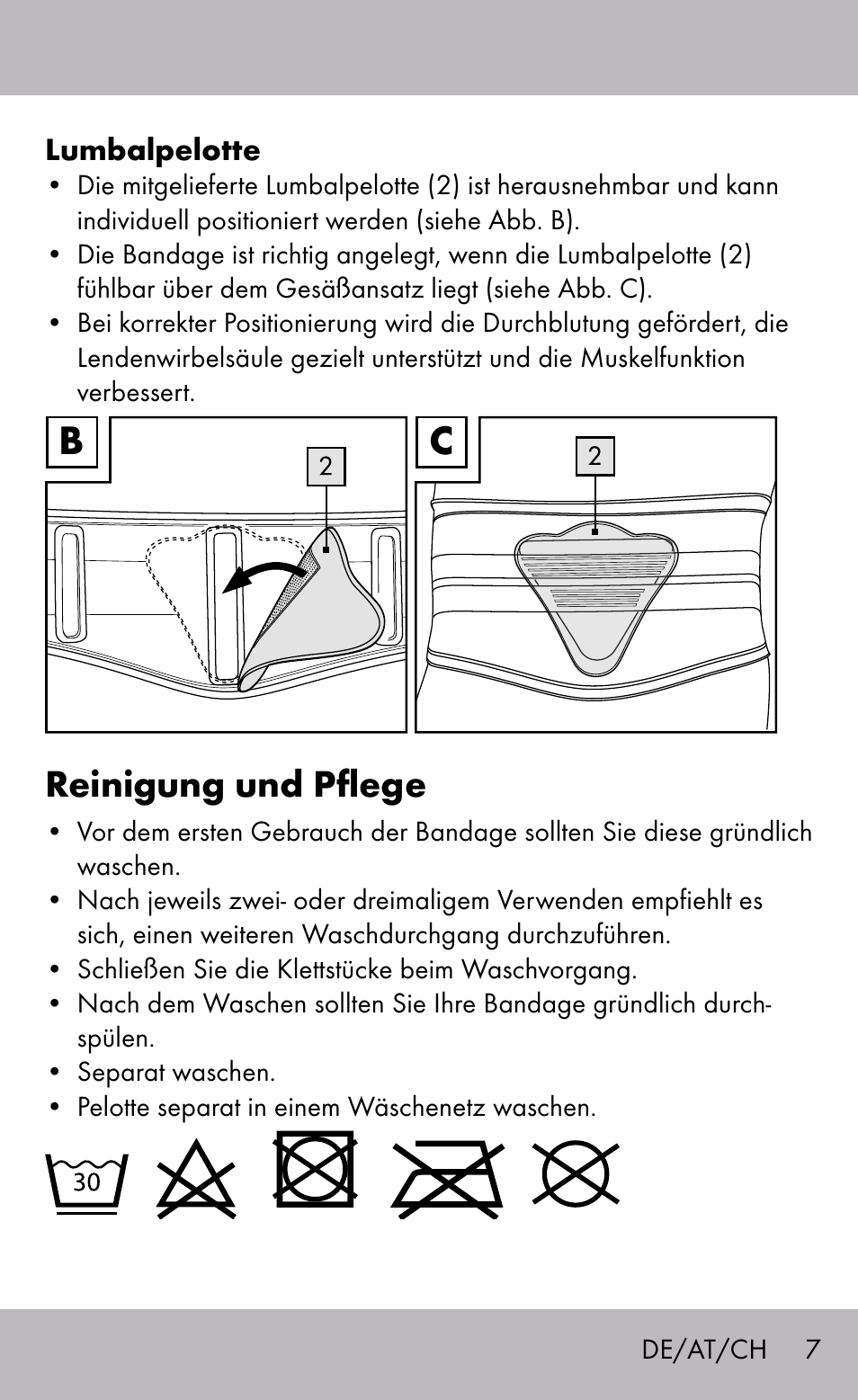 Reinigung und pflege | Sensiplast Back Brace / Lumbo-Active User Manual | Page 7 / 24