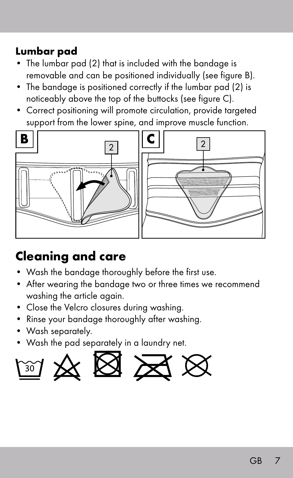 Cleaning and care | Sensiplast Back Brace / Lumbo-Active User Manual | Page 7 / 24