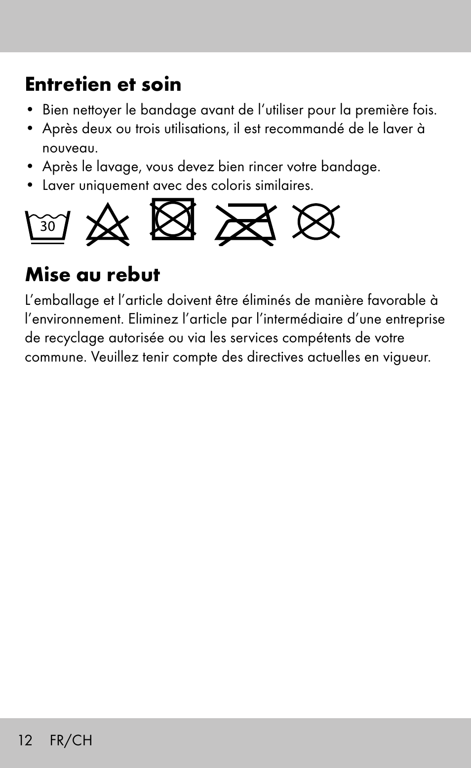 Entretien et soin, Mise au rebut | Sensiplast Ankle Brace Malleo Active User Manual | Page 12 / 24