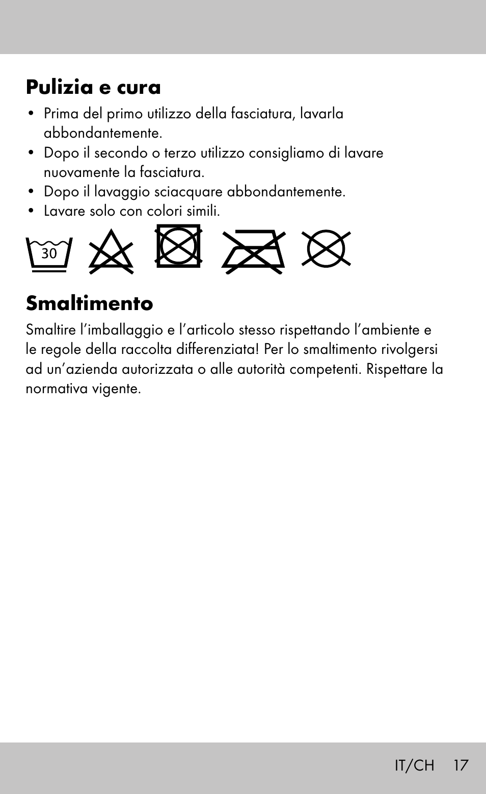 Pulizia e cura, Smaltimento | Sensiplast Ankle Brace Malleo Active User Manual | Page 17 / 24